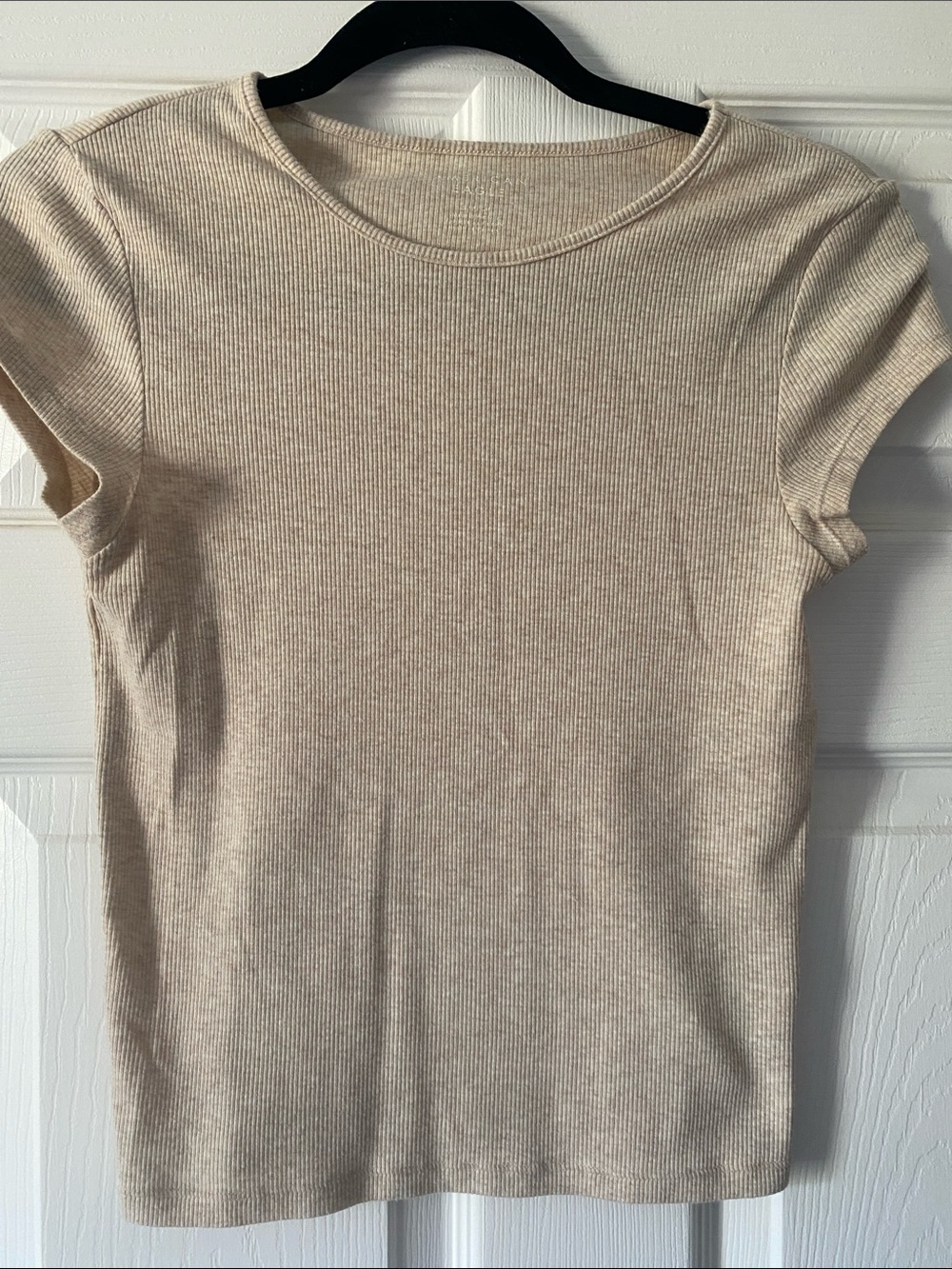 American Eagle Outfitters Beige Ribbed Short Sleeve Tee